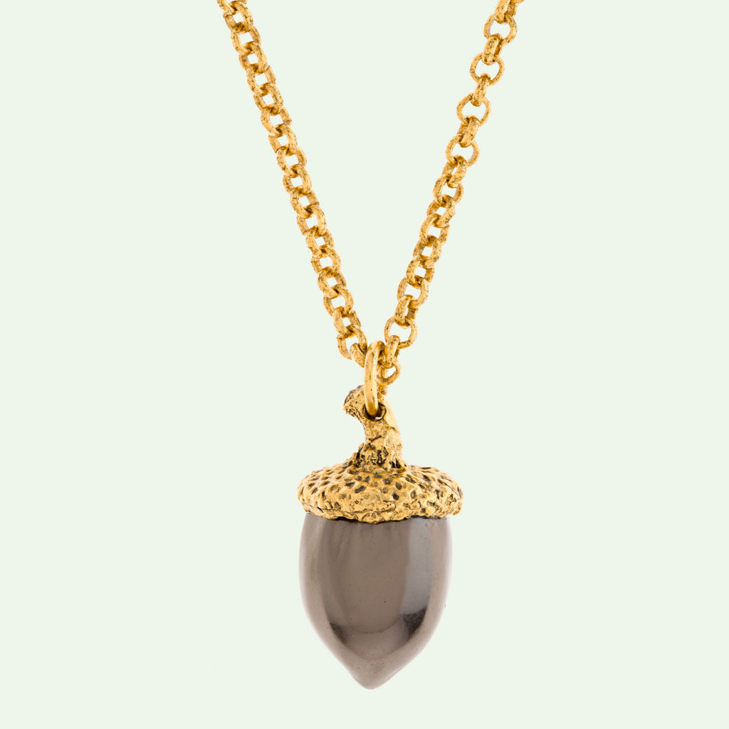 acorn necklace 18kt gold plated brass and gunmetal