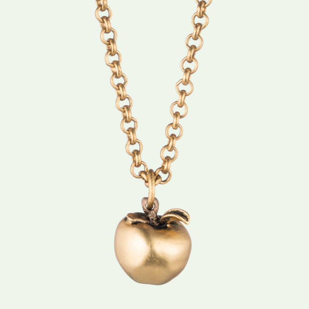 Gold Apple Pendant Necklace with Antique Matte Finish