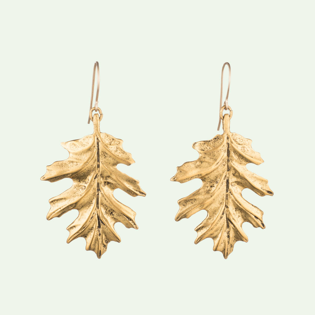 Oak Leaf earrings in gold plated brass