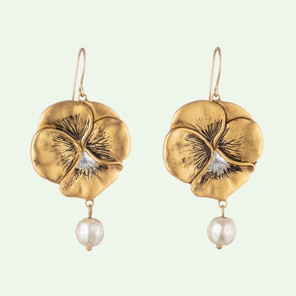 handmade pansy earring  gold plated brass