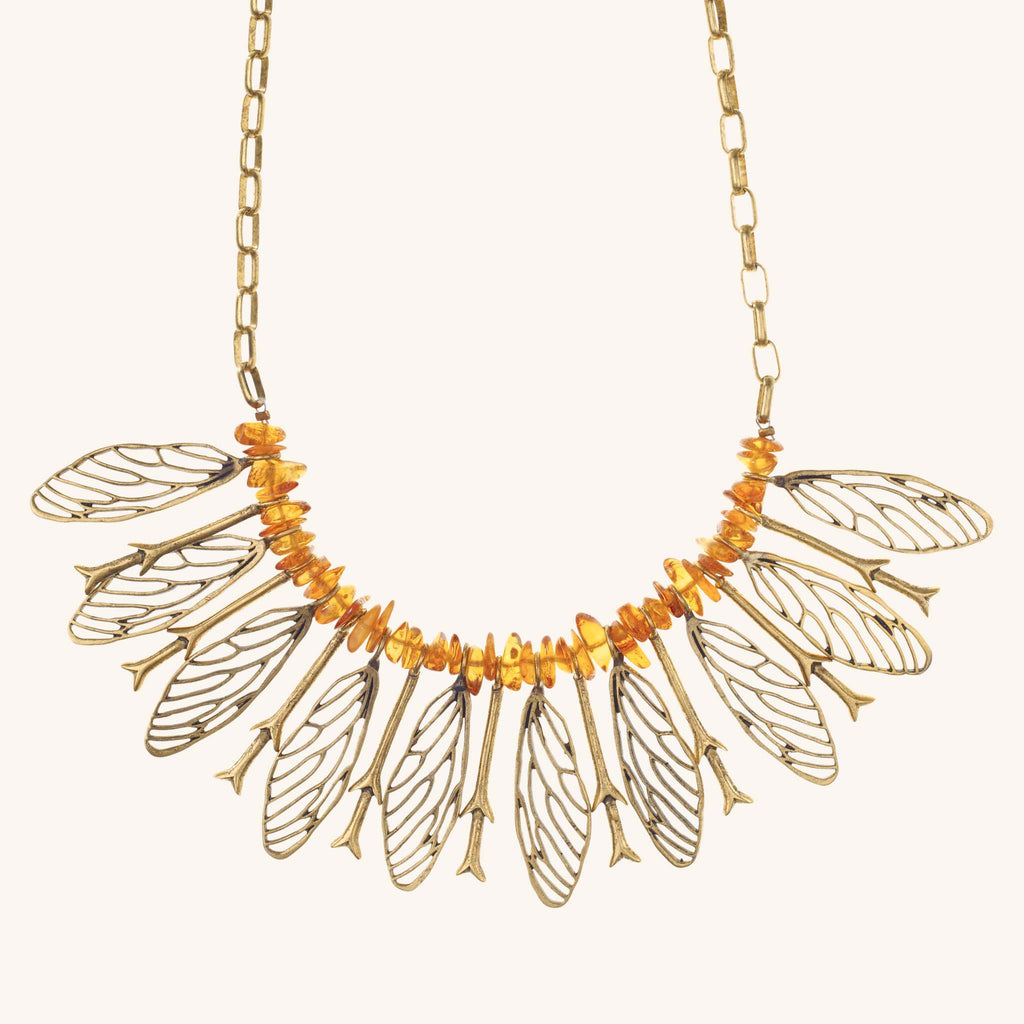 Important cicada wing and amber necklace