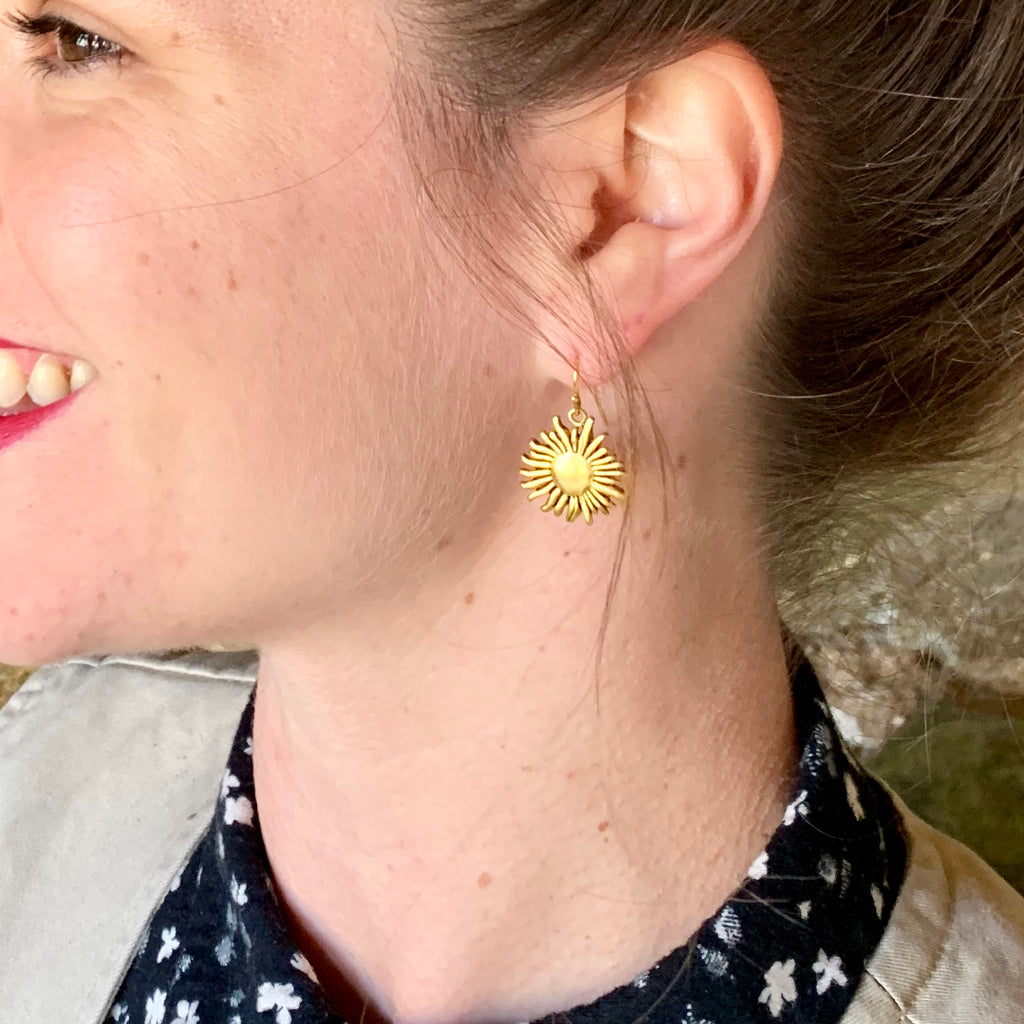 sunflower earrings gold brass