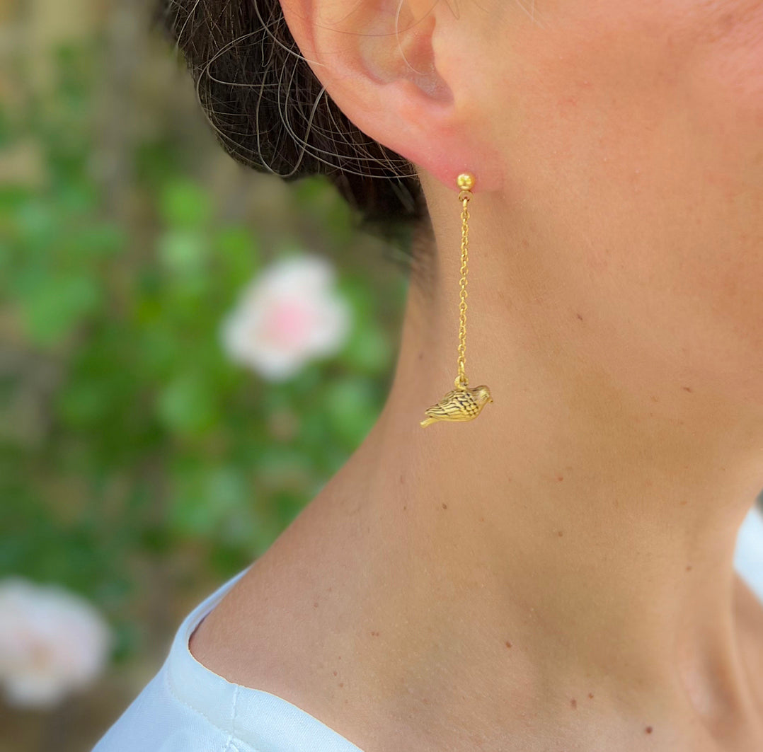 Peace Dove Long Earrings - Gold Statement Earrings | Orchard By J