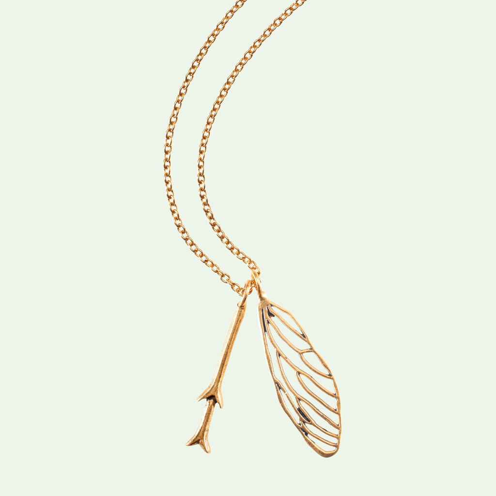 Cicada and wing charm necklace