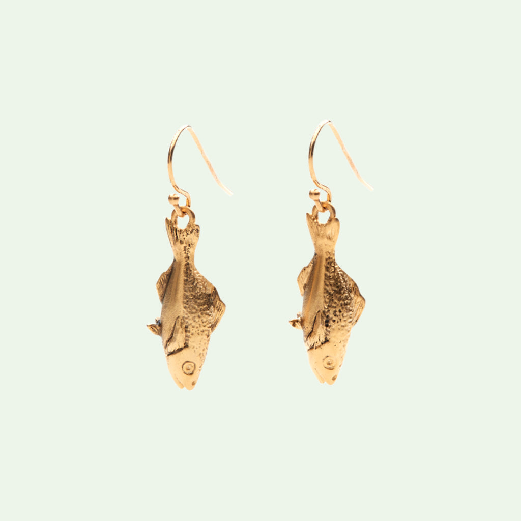 fish earring in matte antique gold