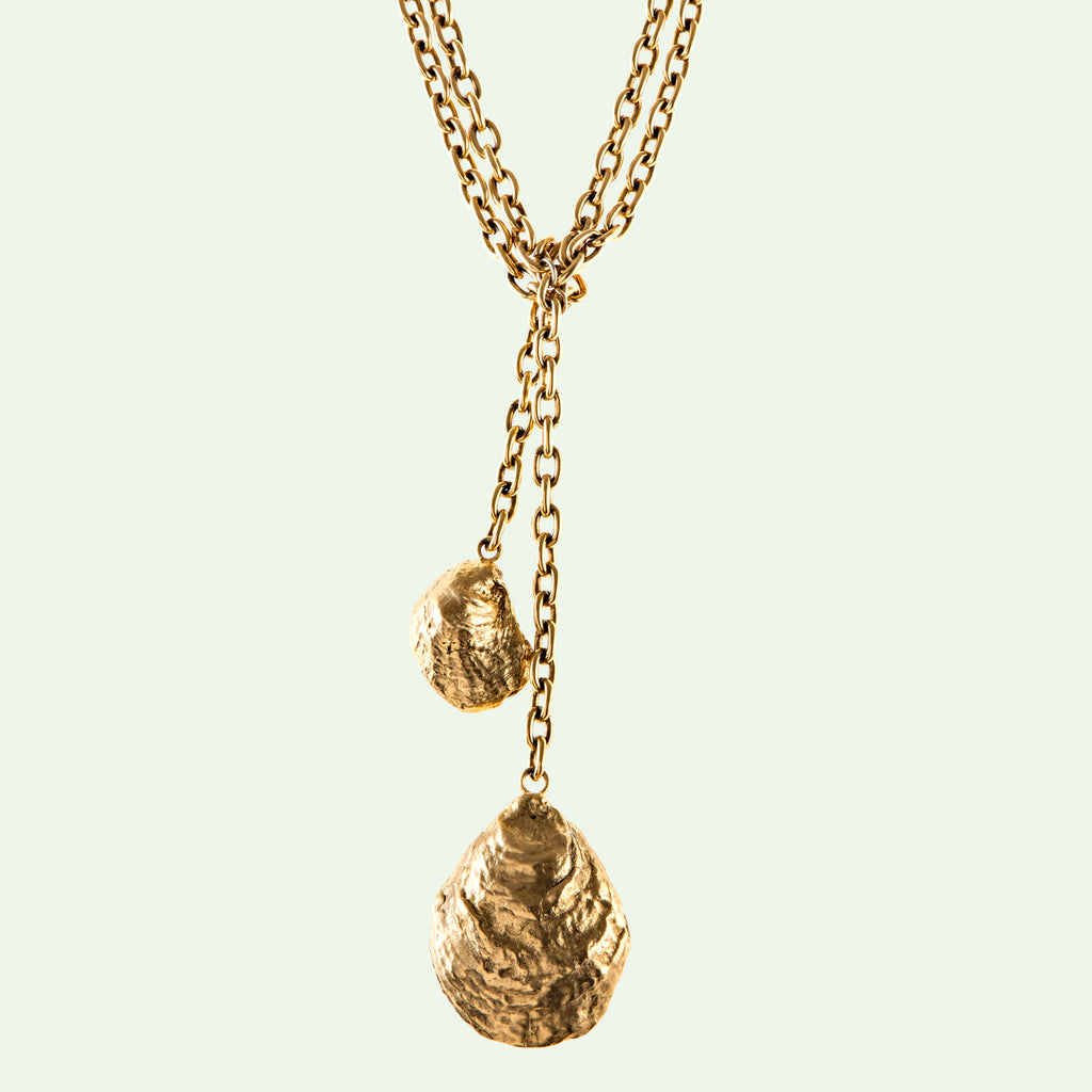 Fishers Island Oyster Necklace in brass and gold