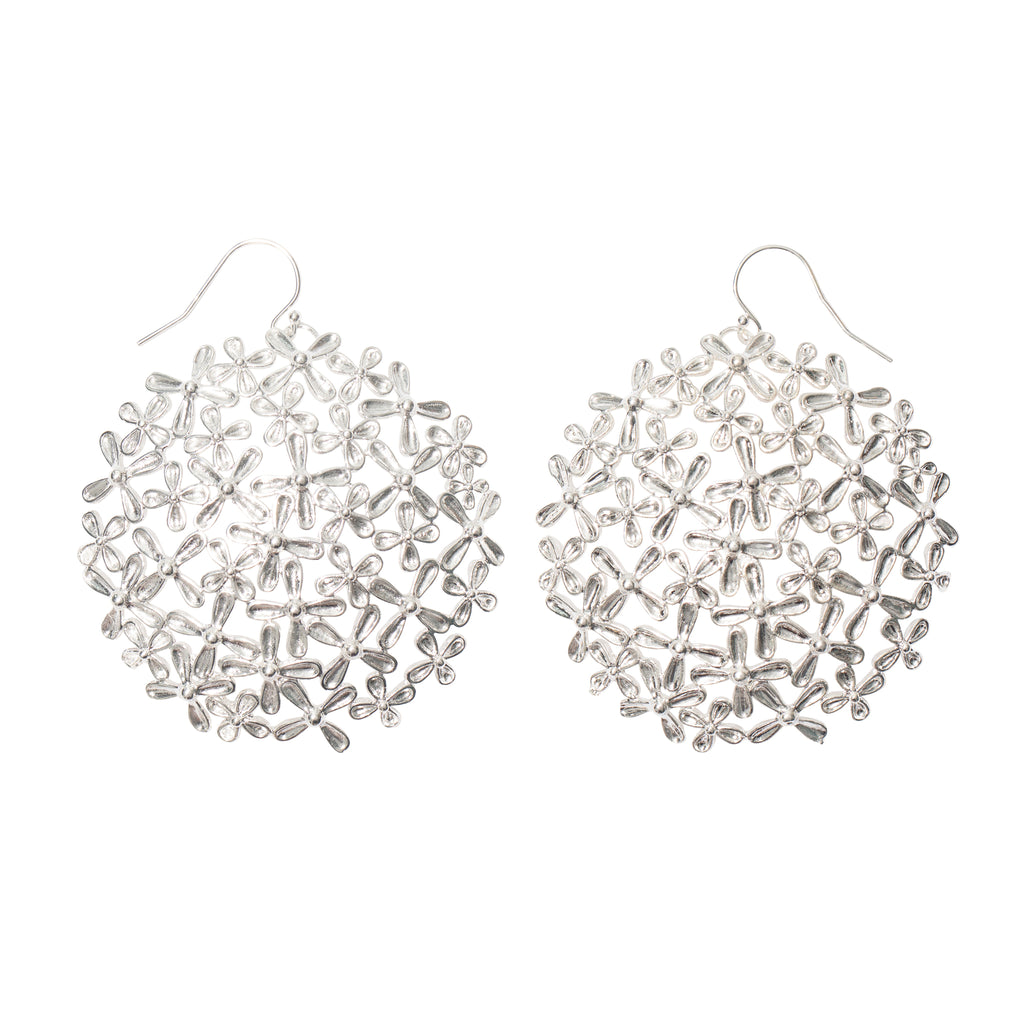 Floral earrings in silver plated brass