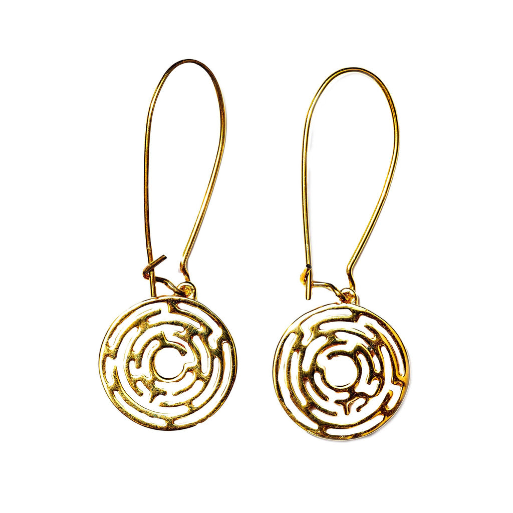 Labyrinth Petite Gold Long Wire Earrings