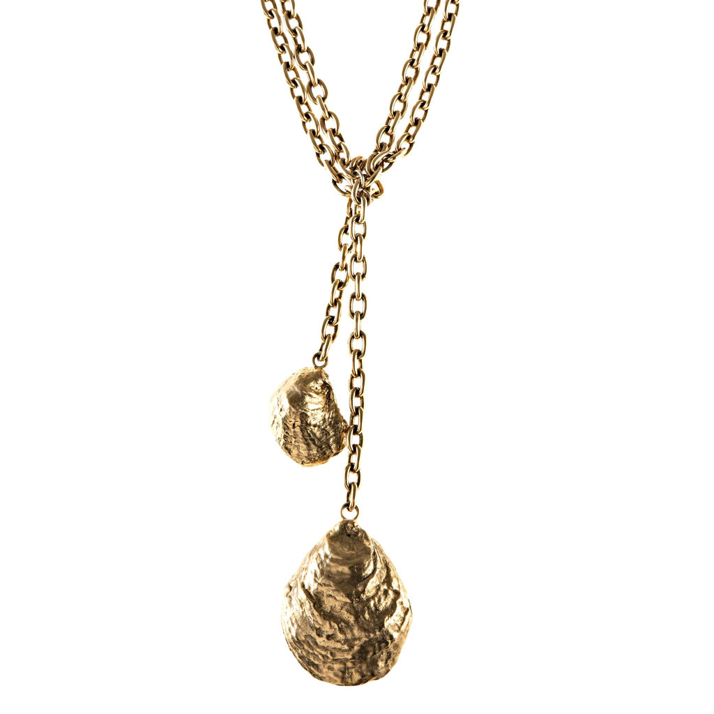 Double Oyster Shell Necklace in Gold
