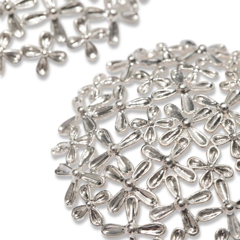 detail of Millefleur Earrings in silver