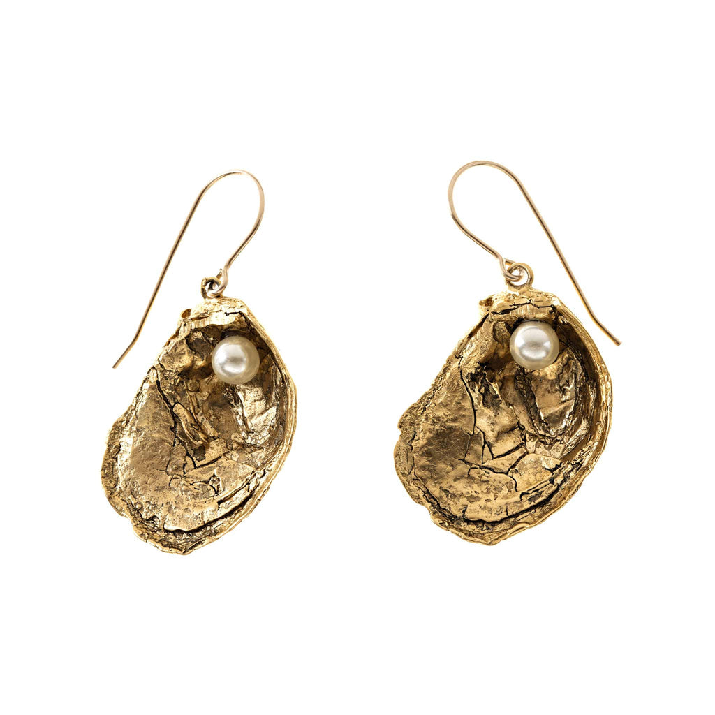 Oyster Shell Earrings in Antique Gold